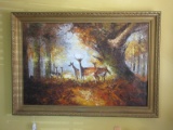 Autumn Forest w/herd of Deer Original Artwork Textured Oil on Canvas Signed Tegneel in