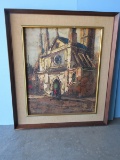 Vintage Cathedral Impasto Impressionist Painting Oil on Canvas Framed. 26 1/4