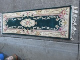Royal Palace Handmade Rug Runner Antique Emerald Color Chambord Design w/Fringe 100%