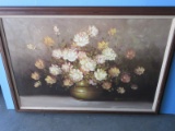 Still Life Stem Roses Bouquet In Vase Original Artwork Oil on Canvas Signed Robert Cot In Frame