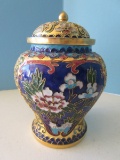 Gorgeous Chinoiserie Champlere Peony Flowers & Scroll Design Ginger Jar Hand Painted Enamel