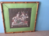 Unique India Textile Hindu Deties In Gilt Faux Bamboo Frame. 17 1/2