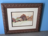 Red Barn Pasture Rural Farm Scene Mountains Background Original Water Color Artist Signed