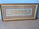 Exquisite Chinoiserie Oriental Needlework on Silk Dragon & Phoenix Bird Design Antiqued Gilt