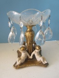 Striking Neoclassical Revival Style Compote Resin Putti Figural Gilt Base w/Cut Crystal Bowl &