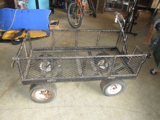 Garden/Utility Cart Wagon Metal Frame Wire Mesh Pneumatic Wheels-26"H x 48" x 24"