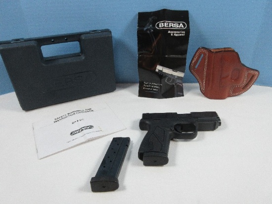 BERSA BP9CC 9MM Luger Matte w/8 Cartridge Magazine w/Leather Handmade Glock Belt Holster