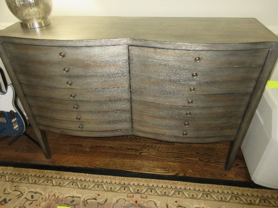 Modern Credenza Double Bowfront w/ Faux Drawers Panel Doors on Tapered Legs
