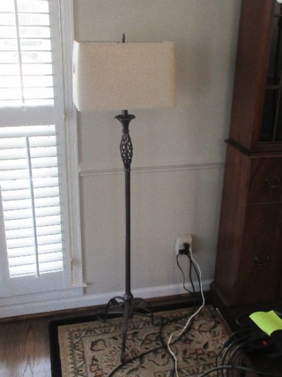 Gray Wrought Iron Spiral Bird Cage 57" Floor Lamp Rectangular Linen Shade