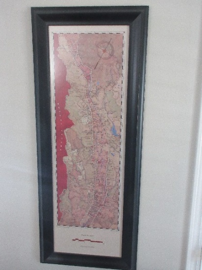 NAPA Valley California Fine Art Map Print in Black Matte Frame 16 1/2" x 40 1/2"