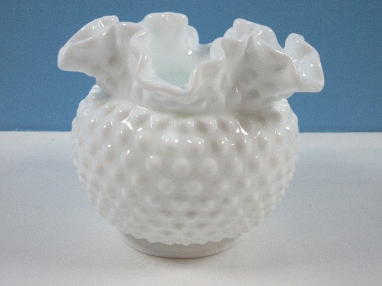 Fenton Milk Glass Hobnail Pattern 5" Cupped Flared Vase Double Crimped Top 6"