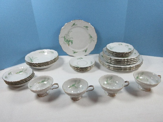 28 pcs. Edeltein China Bavaria Maria-Theresia Lily of the Valley Pattern Dinnerware Made