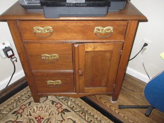 Antique Walnut Washstand w/ Ornate Pulls, Dovetail Drawers/Panel Door