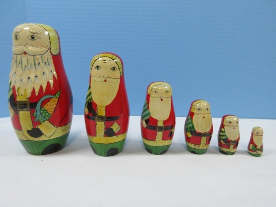 Set of 6 Handmade Russian Culture Matryosha Jolly Olde St. Nick Santa Claus Nesting Dolls