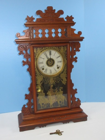 Antique The E.N. Welch Mfg. Co. Walnut Eastlake Rooster Head/Ginger Bread Kitchen Self Clock