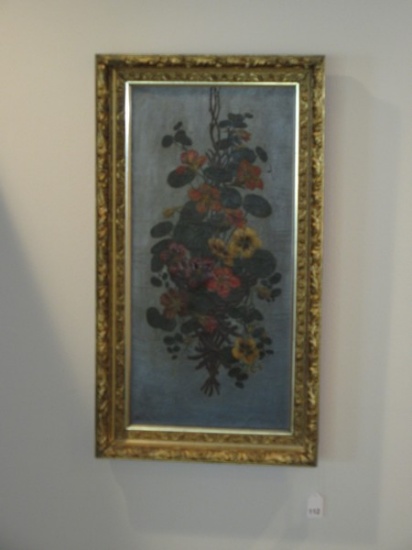 Striking Antique Original Fine Artwork on Canvas Botanical Flowering Vine in Gorgeous Gesso