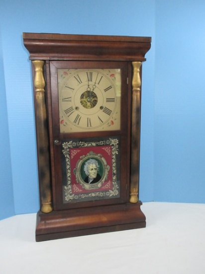 Antique Seth Thomas Ogee Key Wind Mantle Clock Brass Clocks, Portrait Andrew Jackson Glass