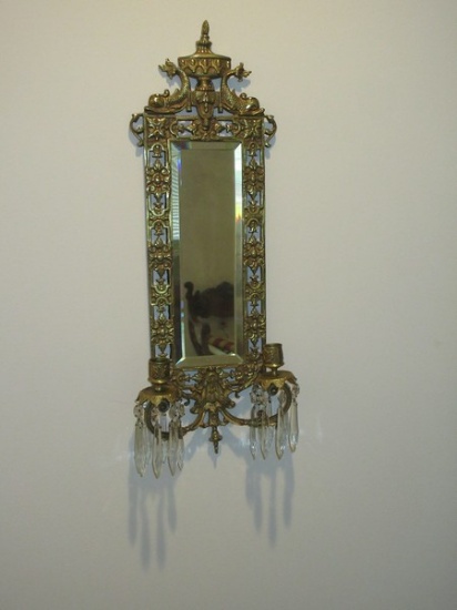 Spectacular French Inspired Ornate Baroque Style Brass Double Candlestick Wall Sconce Framed