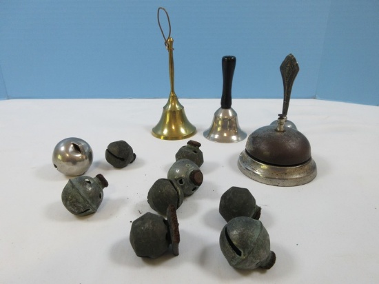 Lot Sterling Silver Hand Bell, Brass Bell, Black Wooden Handle Stainless Bell, Desk Bell, Misc