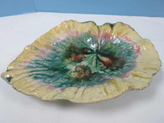Antique Smith & Hill Etruscan Majolica Begonia Leaf Form Dish- 7 5/8"/5 1/2"