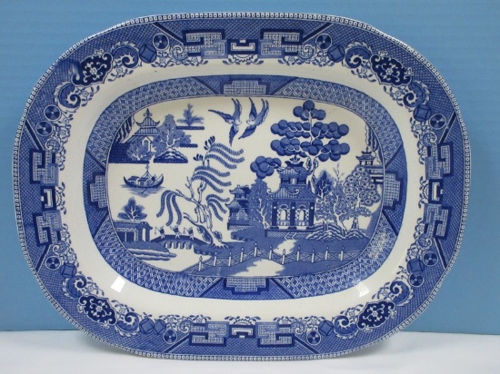 Buffalo Pottery 1909 Semi-Vitreous Porcelain Blue Willow Pattern 14" Serving Platter