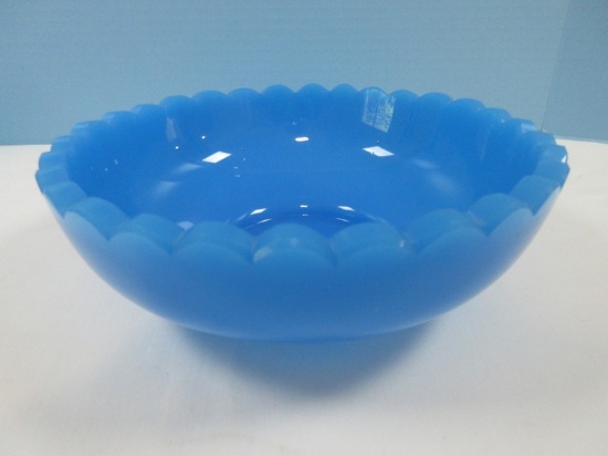 Early Opaline Blue Glass Footed Console 8 5/8"D Bowl Scalloped Edge