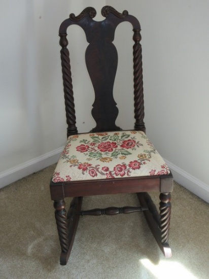Antique Berkey & Gay Furniture Mahogany Spiral Urn Back Rocker Rocking Chair w/