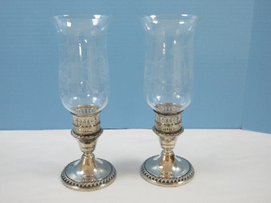 Pair Rogers Sterling 1901 Weighted Reinforced Base Single Candlesticks w/Threaded Cup Inserts