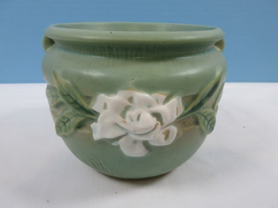 Roseville Pottery Gardenia Green Jardiniere 600-4". Est. $150 Circa 1940's