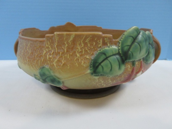Roseville Pottery Fuchsia Realistic w/Art Deco Elements Brown Background 350-8" Console Bowl