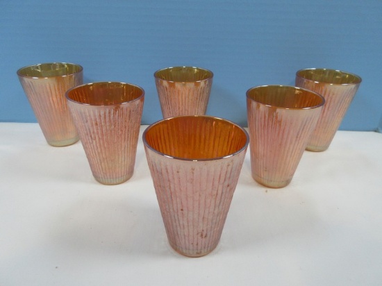 Set of 6 Jeannette Marigold Carnival Glass Tree Bark Variant Pattern Ribbed Bark Design 3 5/8"