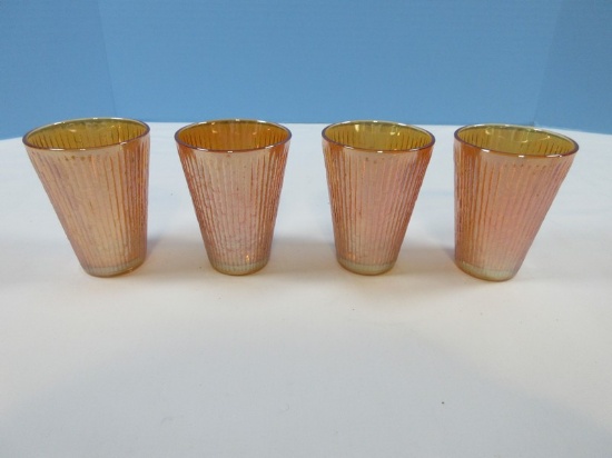 Set of 4 Jeannette Marigold Carnival Glass Tree Bark Variant Pattern Ribbed Bark Design 3 5/8"