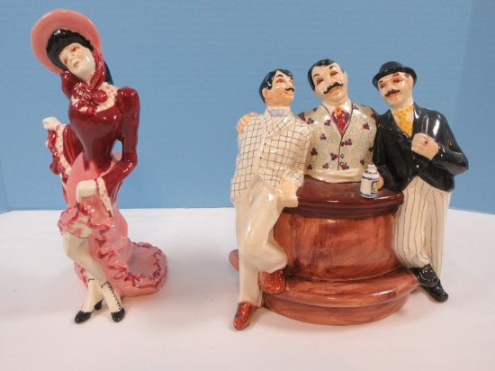 2 Victorian Figurines Ceramic Pub Bar 9" & Risqu‚ Lady Showing Leg 9 3/4"