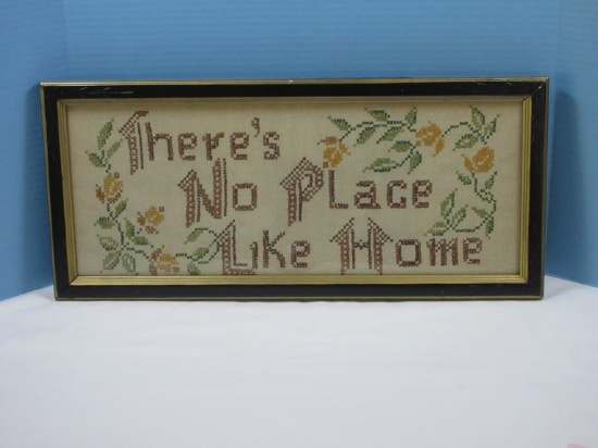 Charming Early Cross Stitch "There's No Place Like Home" in Eastlake Frame Gilt Trim/Early