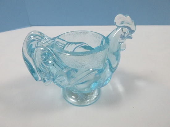 Cutie Imperial Glass Ice Blue Figural 4 1/4" Rooster Chicken Egg Cup
