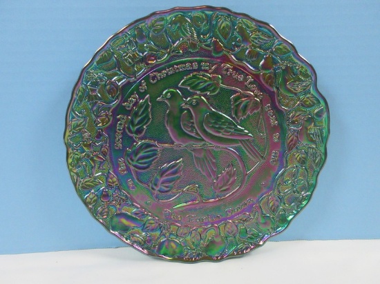 Gorgeous Imperial Emerald Green Carnival Glass 8 3/4"D Plate Two Turtle Doves Plate No. 2-1971