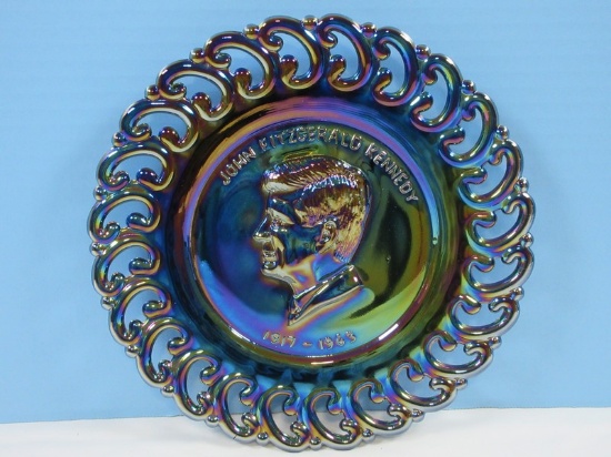 Smith Amethyst Carnival Glass John F. Kennedy Relief Profile Portrait Collectors 9 1/4" Plate