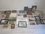 Lot Misc Vintage Framed Prints, Wood Frames, Wall Calendar, 