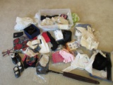 Lot 3 Early Pairs of Childrens Shoes, Gloves, Scarves, Mens Garters, Lace, etc