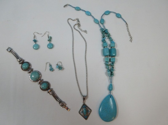 Designer Jewelry Turquoise Southwestern Style Medallion Bracelet, Chips Necklace Pendant,
