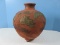 Early Japanese Terra Cotta Red Relief Gilted Dragon in The Clouds 3 Toed Bulbous Vase Jar- 12