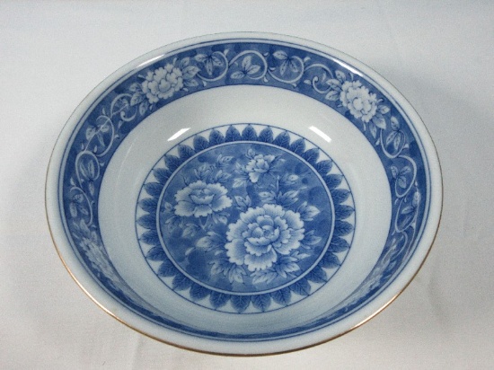 Tiffany & Co. Porcelain Footed 7 3/4" Round Bowl Imari Style Interior Blue/White Peonies