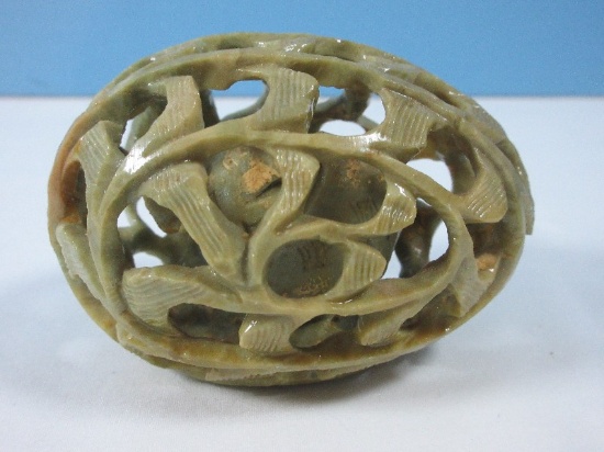 Amazing Carved Soap Stone Figural Egg w/Elephant Figurine Inside Intricate Design & Detail