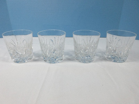 Signed Set of 4 Gorham Crystal Cherrywood Pattern 3 1/2" Old Fashioned Tumblers Blown Glass