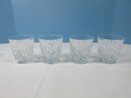 Signed Set of 4 Gorham Crystal Cherrywood Pattern 3 1/2" Old Fashioned Tumblers Blown Glass