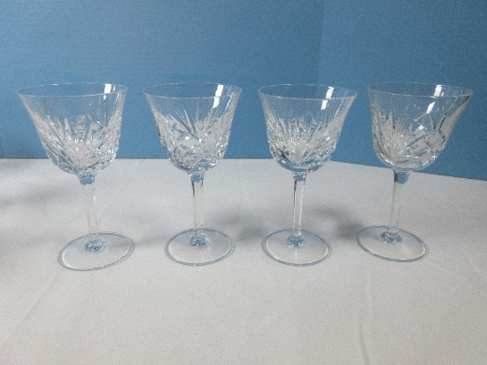 Signed Set of 4 Gorham Crystal Cherrywood Pattern 6 7/8" Water Goblet Stemware Blown Glass