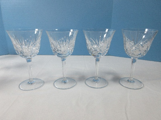 Signed Set of 4 Gorham Crystal Cherrywood Pattern 6 7/8" Water Goblet Stemware Blown Glass