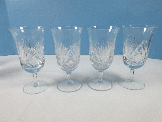 Signed Set of 4 Gorham Crystal Cherrywood Pattern 6 7/8" Iced Tea Stem Goblets Blown Glass