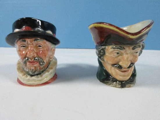 2 Collectors Royal Doulton English Character Jugs Beefeater Miniature 2 1/4" Retired 1953 &