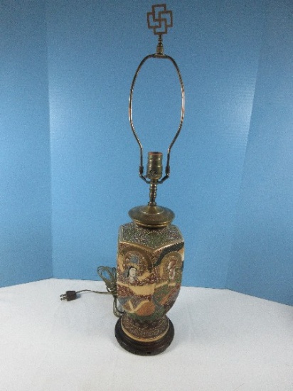 Stunning Satsuma Moriage Converted Vase Form 28" Table Lamp